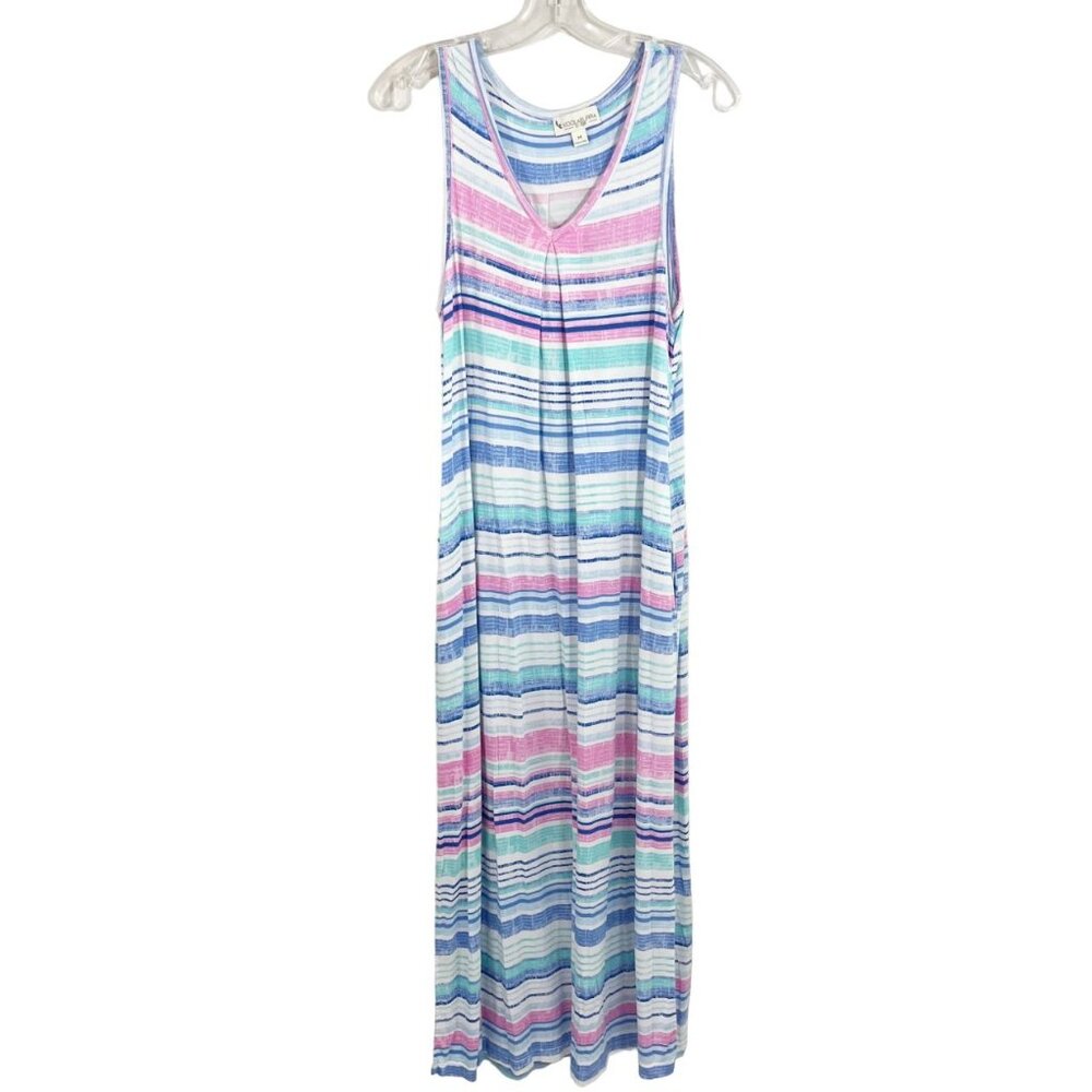 Koolaburra by‎ Ugg Pastel Striped Jersey Knit Maxi Dress Lounge Pockets MEDIUM